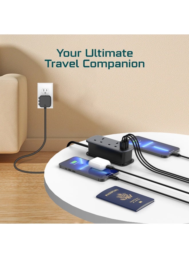 AcceOn 30W Fast Charge Travel Power Strip – Universal Worldwide Compatibility, 2 AC Sockets, 2 USB-C & 2 USB-A Ports, 1m Cable – White/Grey (ACC-AD347) - Image 3