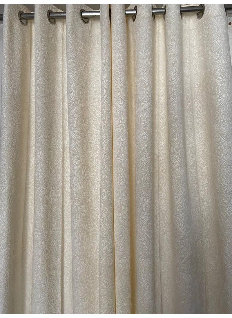 RAASO RAASO Velvet Embossed Blackout Curtains for Window Pack of 2 Velvet Curtains 5 Feet for Living Room Bedroom Hall Window 4x5 Feet Cream  - Image 2