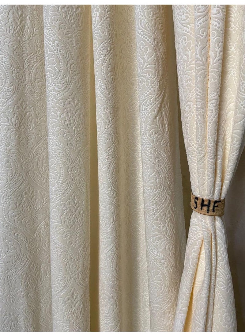 RAASO RAASO Velvet Embossed Blackout Curtains for Window Pack of 2 Velvet Curtains 5 Feet for Living Room Bedroom Hall Window 4x5 Feet Cream  - Image 1
