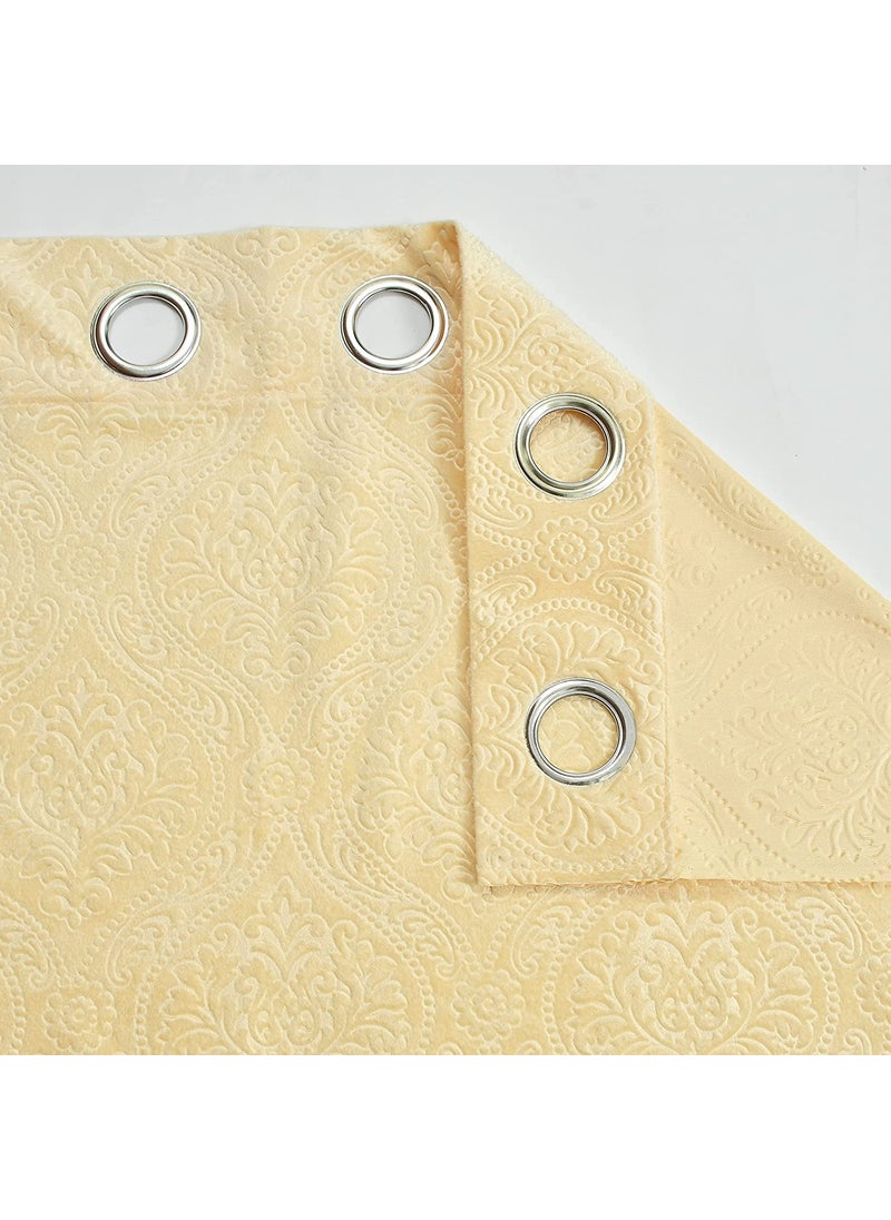 RAASO RAASO Velvet Embossed Blackout Curtains for Window Pack of 2 Velvet Curtains 5 Feet for Living Room Bedroom Hall Window 4x5 Feet Cream  - Image 3