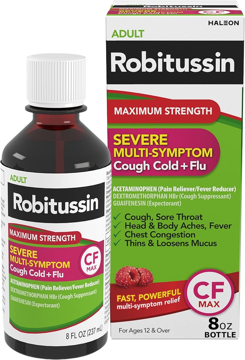 Robitussin Maximum Strength CF Max Severe MultiSymptom Relief from Cough Cold and Flu Adult Formula 8 fl oz - Image 1