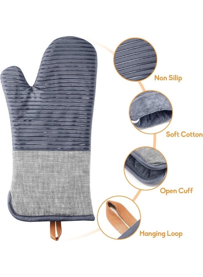 Happy Home Heat Resistant Silicone Oven Mitt - Non-Slip BBQ & Kitchen Glove with Soft Cotton Lining for Cooking, Baking, Grilling & Handling Hot Items - Long Lasting Protection (Grey)  - Image 2