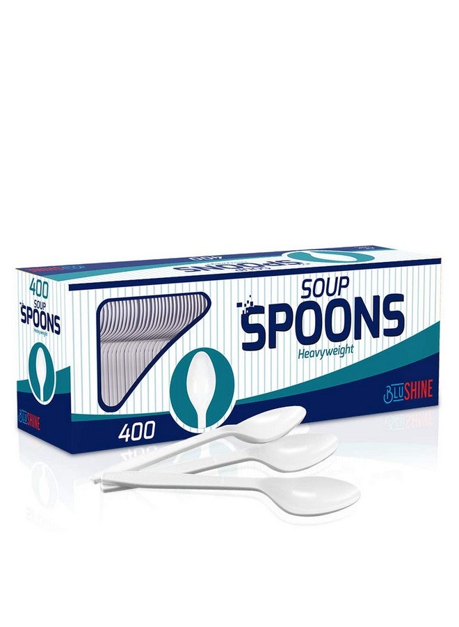 BluShine 400 pack Extra Heavyweight Disposable White Plastic Soup Spoons -Heavy Duty White Cutlery-Utensils, Parties, Dinners, Catering Services, Family Gatherings - Image 1