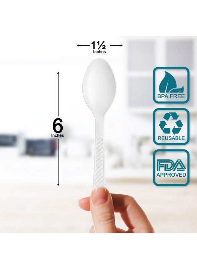 BluShine 400 pack Extra Heavyweight Disposable White Plastic Soup Spoons -Heavy Duty White Cutlery-Utensils, Parties, Dinners, Catering Services, Family Gatherings - Image 2