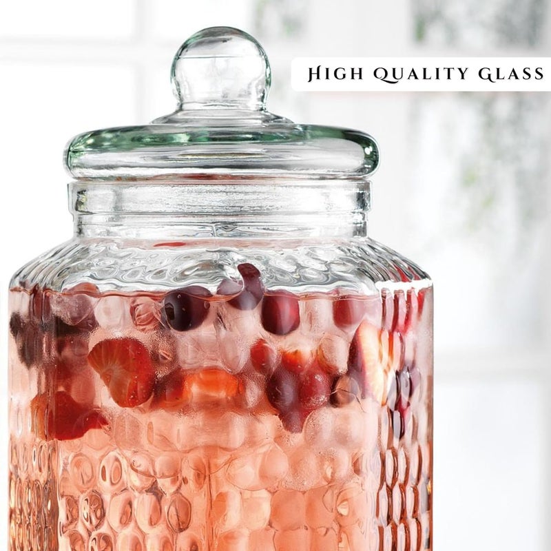 MosJos Classic Hammered Glass Beverage Dispenser with Elegant Stand (Set of 2), 1 Gallon Glass Drink Dispenser with Stand & Spigot, Party Drink Dispensers for Lemonade, Punch, Water, Juice - Image 2