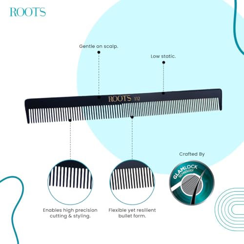 ROOTS - Professional Hair Cutting Comb | Dual Teeth For Styling/Detangling | Salon Grade - For Men/Women | Ideal for Sectioning & Colouring | Prevent Hair Damage | Length - 8.2 Inch | Model No. 112 - Image 2