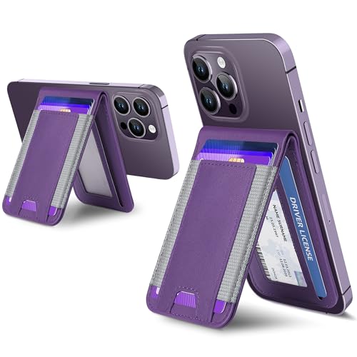 ExtreLife 2in1 Magsafe Wallet Adjustable Phone Stand Open ID Window Magnetic Wallet for iPhone 17161514 Pro Max14 Pro1414 Plus1312 Series 9 Cards Holder Vegan Leather Purple - Image 1