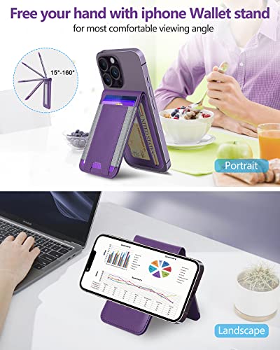 ExtreLife 2in1 Magsafe Wallet Adjustable Phone Stand Open ID Window Magnetic Wallet for iPhone 17161514 Pro Max14 Pro1414 Plus1312 Series 9 Cards Holder Vegan Leather Purple - Image 3