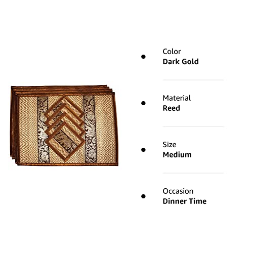 CCcollections Hand-Woven Wicker Reed Placemats Coaster Set Eco-Friendly Alternative to Plastic Heat Resistant Thai Style Durable Easy to Clean for Dining Table Set of 4 (Medium  Dark Gold) - Image 2
