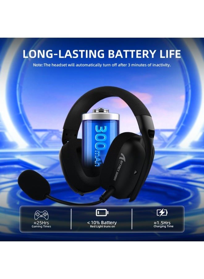 L80PRO Wireless Gaming Headset Lightseed Tech-Built-in&Detachable Dual Microphone-Lightweight Headphone with Tri-Mode(2.4GHz USB C&A Dongle/BT/Wired)-for PC Mac Switch Win-Black