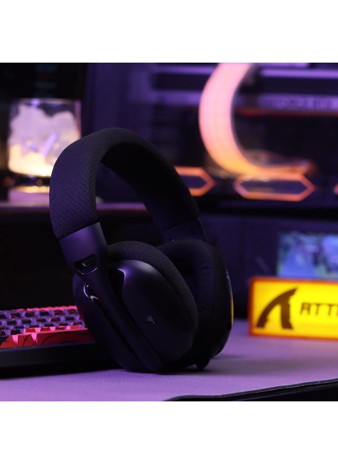 L80PRO Wireless Gaming Headset Lightseed Tech-Built-in&Detachable Dual Microphone-Lightweight Headphone with Tri-Mode(2.4GHz USB C&A Dongle/BT/Wired)-for PC Mac Switch Win-Black