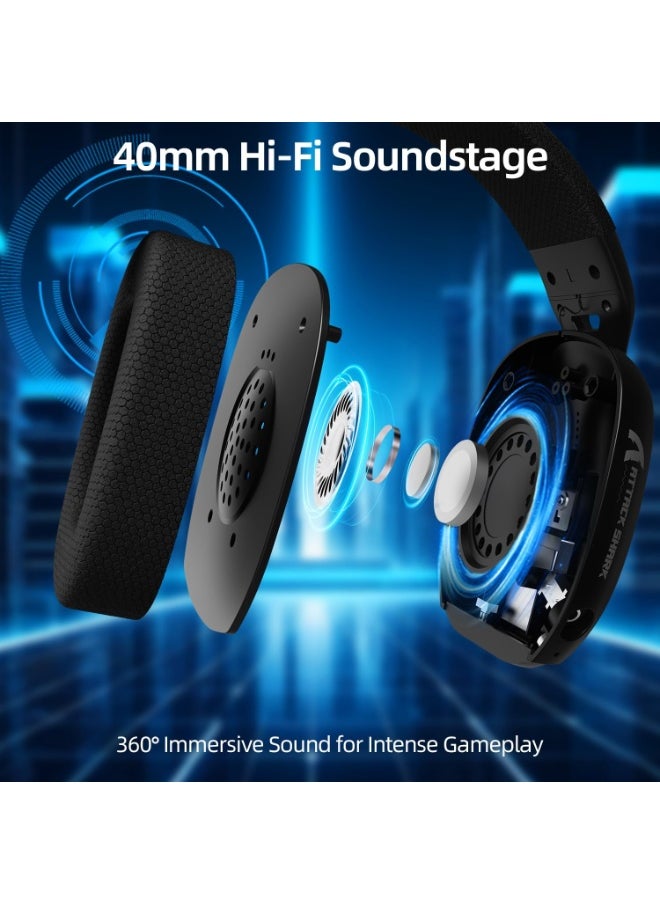 L80PRO Wireless Gaming Headset Lightseed Tech-Built-in&Detachable Dual Microphone-Lightweight Headphone with Tri-Mode(2.4GHz USB C&A Dongle/BT/Wired)-for PC Mac Switch Win-Black