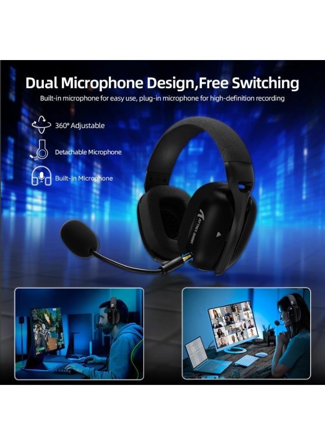 L80PRO Wireless Gaming Headset Lightseed Tech-Built-in&Detachable Dual Microphone-Lightweight Headphone with Tri-Mode(2.4GHz USB C&A Dongle/BT/Wired)-for PC Mac Switch Win-Black