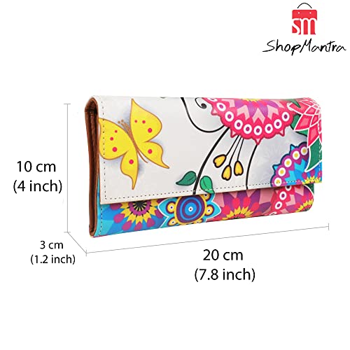 ShopMantra Wallet for Woman | Floral Print Faux Leather Clutch | Slim & Stylish Money Organizer with Card Slots | Vibrant Multi-Color Design & Butterfly Print - Image 3