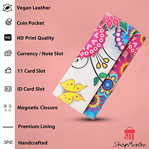 ShopMantra Wallet for Woman | Floral Print Faux Leather Clutch | Slim & Stylish Money Organizer with Card Slots | Vibrant Multi-Color Design & Butterfly Print - Image 2