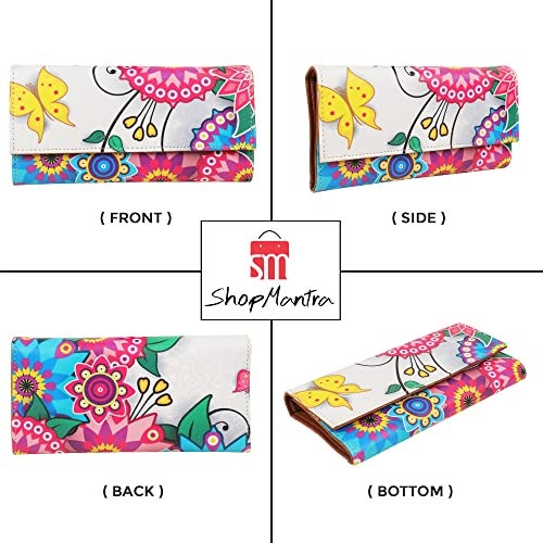 ShopMantra Wallet for Woman | Floral Print Faux Leather Clutch | Slim & Stylish Money Organizer with Card Slots | Vibrant Multi-Color Design & Butterfly Print - Image 4