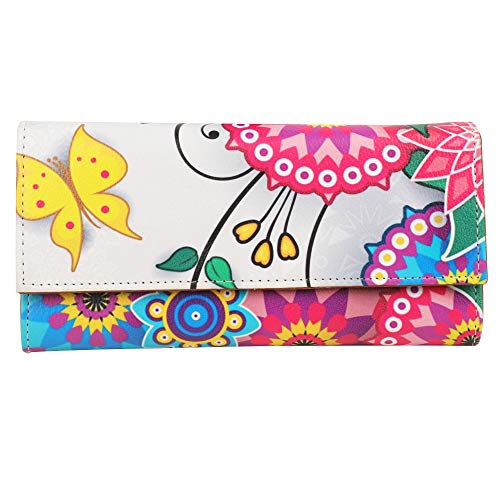 ShopMantra Wallet for Woman | Floral Print Faux Leather Clutch | Slim & Stylish Money Organizer with Card Slots | Vibrant Multi-Color Design & Butterfly Print - Image 1