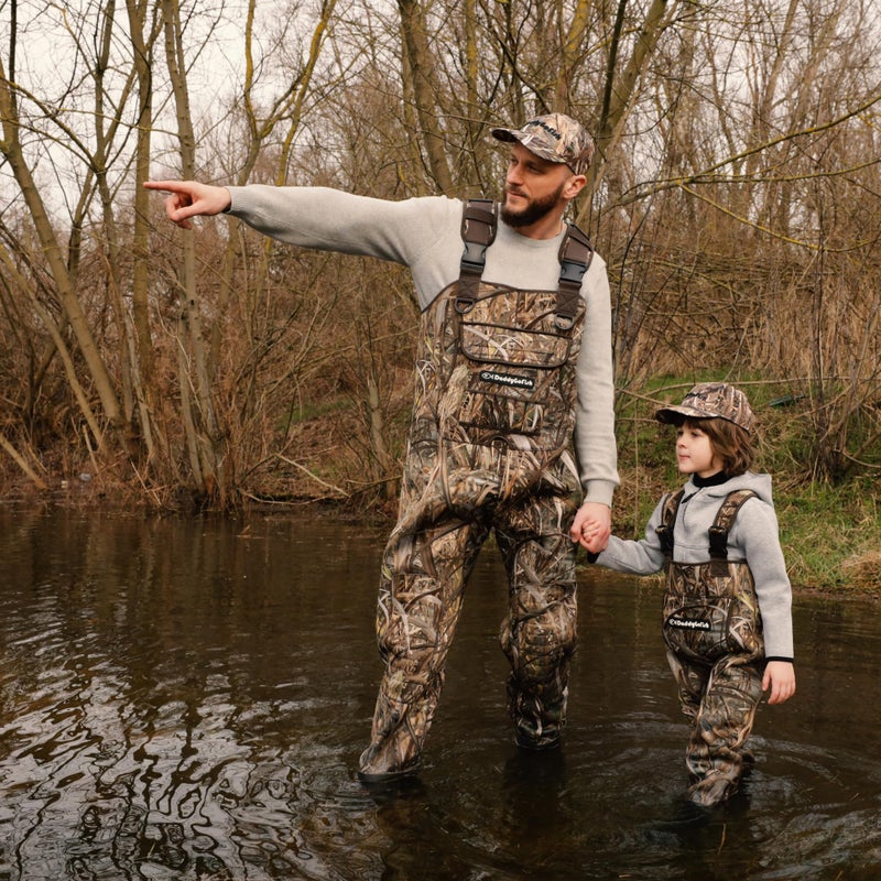DaddyGoFish Neoprene Chest Waders for Kids and Adults, BootFoot, Fishing & Hunting with a Camouflage Caps, and a Wader Hanger - Image 4