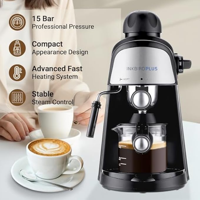 INKBIRDPLUS Espresso Machine Compact Coffee Machines 800W SemiAutomatic Home Coffee Maker 15Bar With Milk Frother Steam Wand Pid Temperature Control 24 Cups For Making Shots Cappuccinos Lattes And Americanos - Image 3