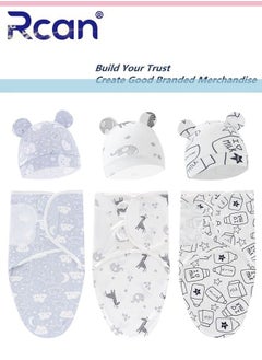 Rcan 3 PCS Baby Swaddle Blanket Wrap with Hat Set Cotton Newborn Swaddle Wrap Adjustable Wearable Swaddle Sleeping Bag Anti-Kicking Quilt Baby Wrap for 0-6 Months Little Baby  - Image 1