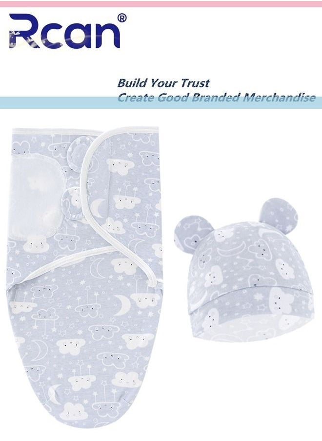 Rcan 3 PCS Baby Swaddle Blanket Wrap with Hat Set Cotton Newborn Swaddle Wrap Adjustable Wearable Swaddle Sleeping Bag Anti-Kicking Quilt Baby Wrap for 0-6 Months Little Baby  - Image 2