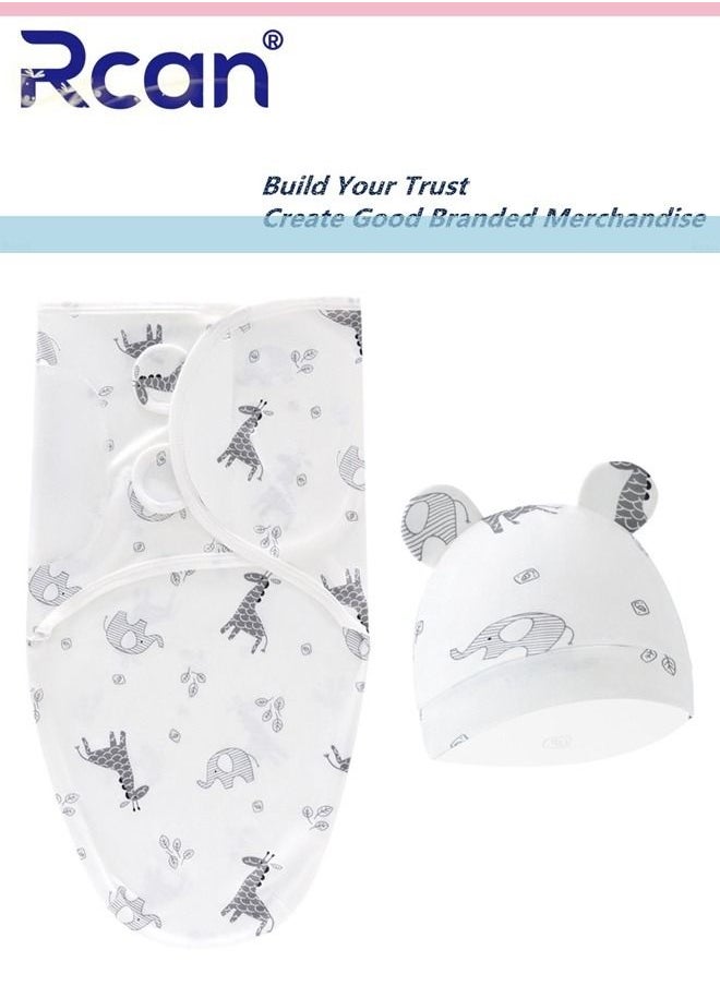 Rcan 3 PCS Baby Swaddle Blanket Wrap with Hat Set Cotton Newborn Swaddle Wrap Adjustable Wearable Swaddle Sleeping Bag Anti-Kicking Quilt Baby Wrap for 0-6 Months Little Baby  - Image 3