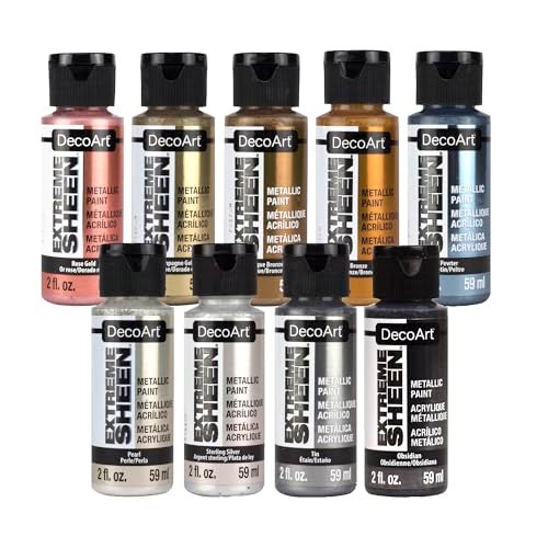 DecoArt Extreme Sheen Metallics Acrylic Paint Set Starter Set of 9 Bottles 2 fl oz Premium Art and Craft Metallic Paints - Image 1