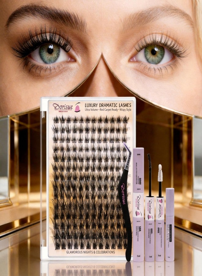 DORISUE 168PCS Luxury Lash Clusters Kit | Premium Ultra-Soft D Curl Dramatic Volume | Complete DIY Extension Kit with Bond Seal Remover Tweezers | Salon Quality Reusable 15+ Times - Image 1