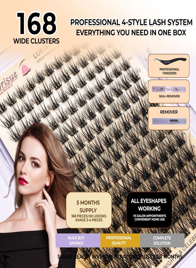 DORISUE 168PCS Luxury Lash Clusters Kit | Premium Ultra-Soft D Curl Dramatic Volume | Complete DIY Extension Kit with Bond Seal Remover Tweezers | Salon Quality Reusable 15+ Times - Image 2