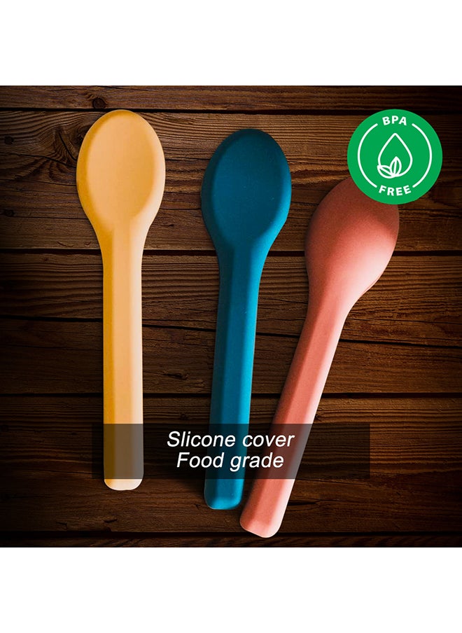 Eazy Kids - Cutlery Set - Stainless Steel Spoon, Fork And Knife With Silicone Case (Blue) - Image 1