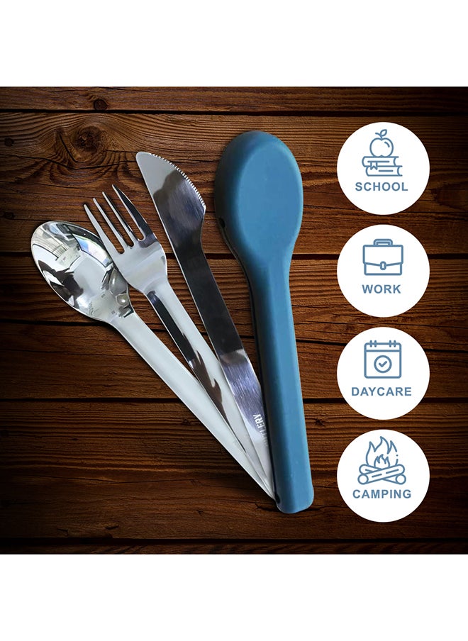 Eazy Kids Cutlery Set - Stainless Steel Spoon, Fork And Knife With Silicone Case (Blue)  - Image 5