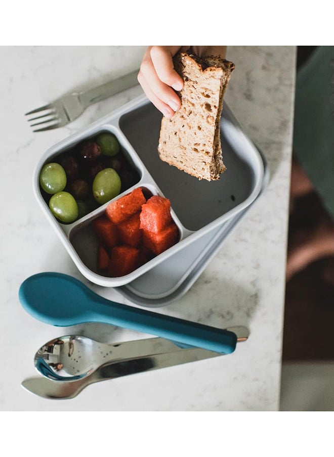 Eazy Kids - Cutlery Set - Stainless Steel Spoon, Fork And Knife With Silicone Case (Blue) - Image 1
