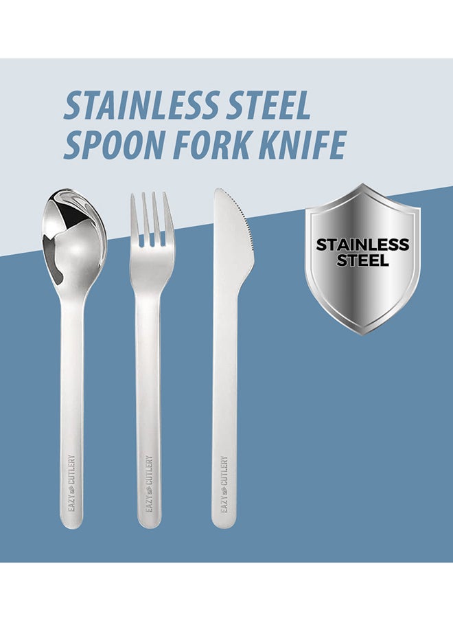 Eazy Kids Cutlery Set - Stainless Steel Spoon, Fork And Knife With Silicone Case (Blue)  - Image 3