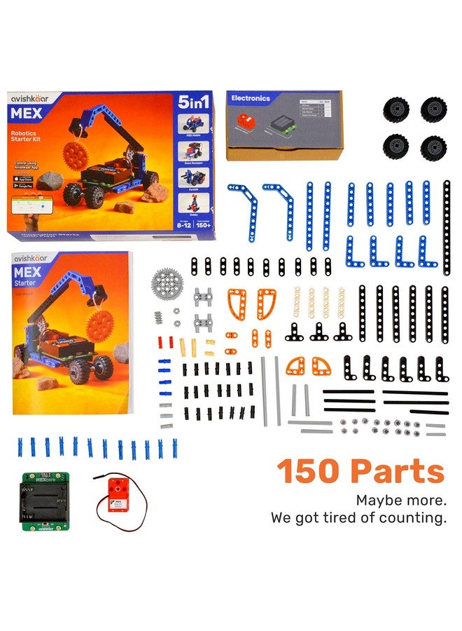 أفيشكار مجموعة أدوات البدء في الروبوتات 5 في 1 من Avishkaar Mex، ألعاب روبوت للأطفال من سن 8 إلى 12 عامًا، مجموعة بناء وبناء تحتوي على أكثر من 100 جزء، مجموعة تعليمية وتعليمية، صنع في الهند، متعدد الألوان - Image 3