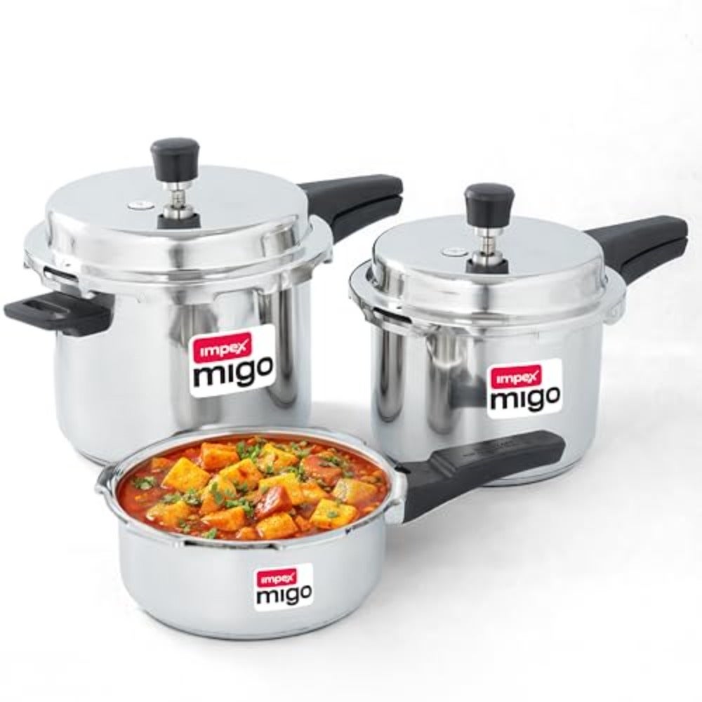 Aluminium Pressure Cooker Combo With Outer Lid Induction And Gas Stove Compatible Pressure Cooker For Healthy Cooking, 5 Years Warranty 2 Litres, 3 Litres And 5 Litres,Silver