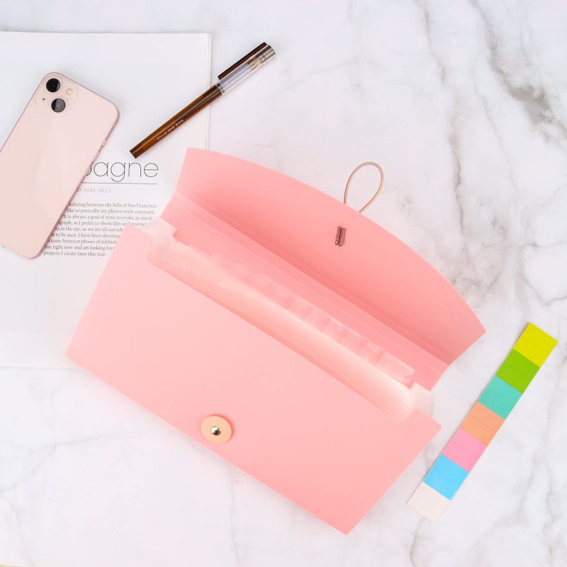 Oak-Pine 13 Pocket Receipt Folder/Accordion File Organizer/Plastic Check Bill File Folder/Expanding File Folder/Expanding Coupon Organizer with Labels/Document Organizer Folder (Pink) - Image 5