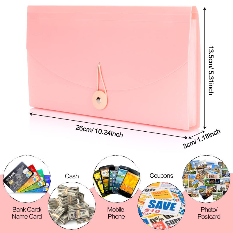 Oak-Pine 13 Pocket Receipt Folder/Accordion File Organizer/Plastic Check Bill File Folder/Expanding File Folder/Expanding Coupon Organizer with Labels/Document Organizer Folder (Pink) - Image 2