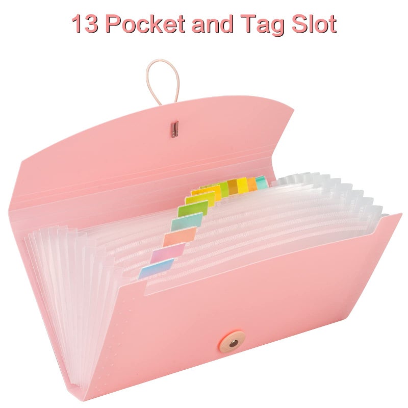 Oak-Pine 13 Pocket Receipt Folder/Accordion File Organizer/Plastic Check Bill File Folder/Expanding File Folder/Expanding Coupon Organizer with Labels/Document Organizer Folder (Pink) - Image 3