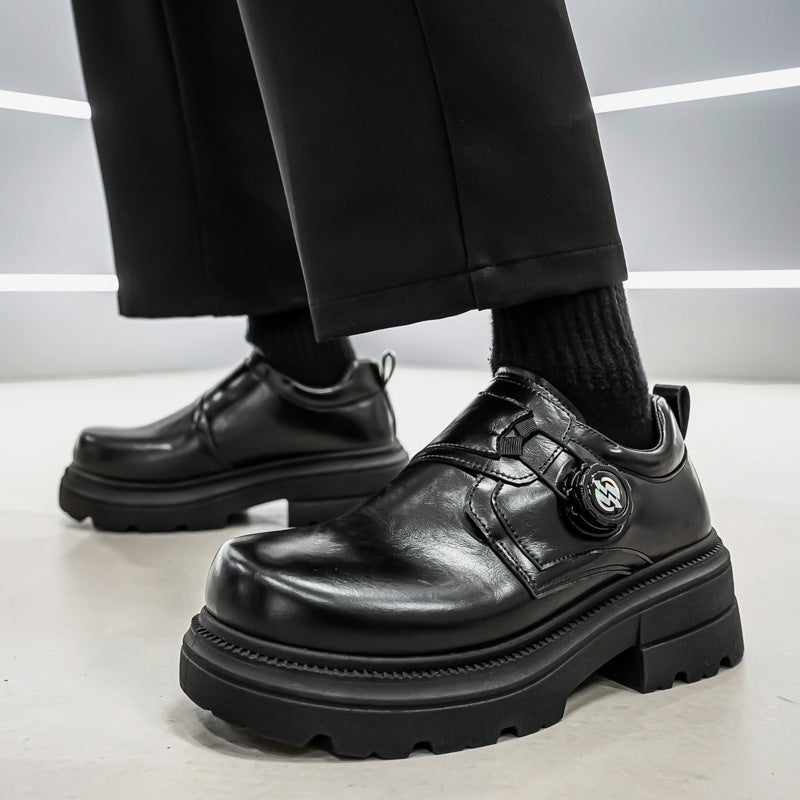 Men'S Black Leather Shoes, Men'S 2026 British Style Derby Shoes, Men'S Height-Increasing Trendy Shoes With Rotating Buckle - Image 1