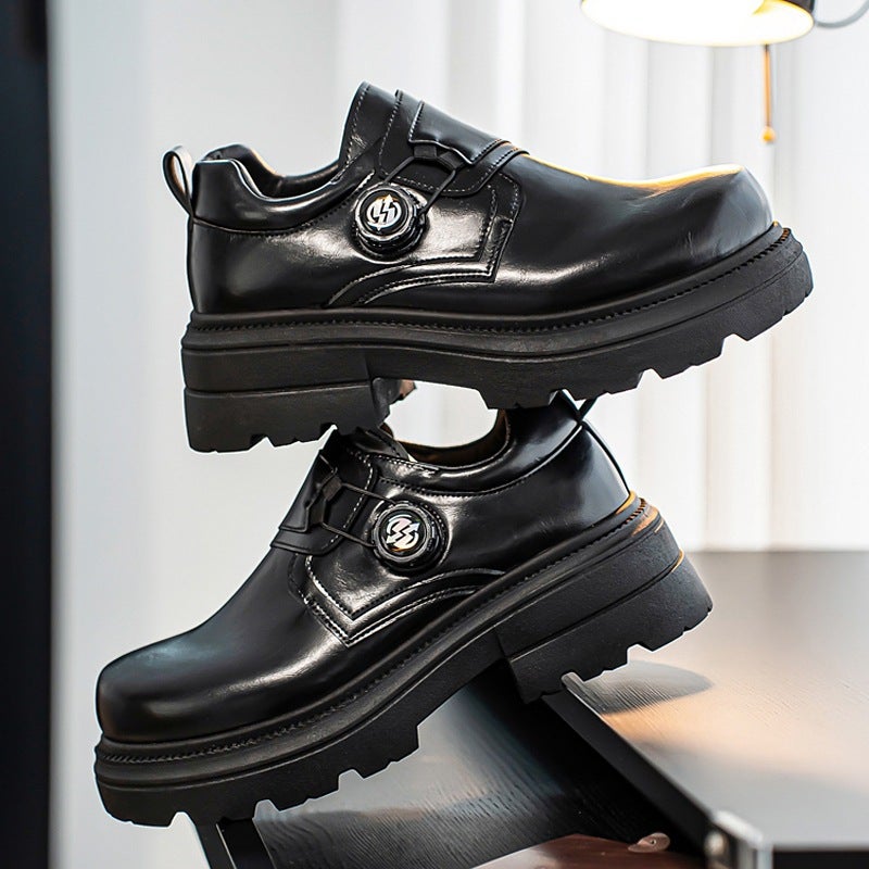 Men'S Black Leather Shoes, Men'S 2026 British Style Derby Shoes, Men'S Height-Increasing Trendy Shoes With Rotating Buckle - Image 3