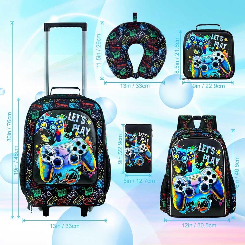KLFVB 5PCS Kids Luggage Set for Boys, Cute Game Rolling Wheels Suitcase for Toddler, Children Travel Carry-On Suitcase - Image 3