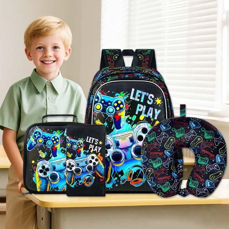 KLFVB 5PCS Kids Luggage Set for Boys, Cute Game Rolling Wheels Suitcase for Toddler, Children Travel Carry-On Suitcase - Image 2