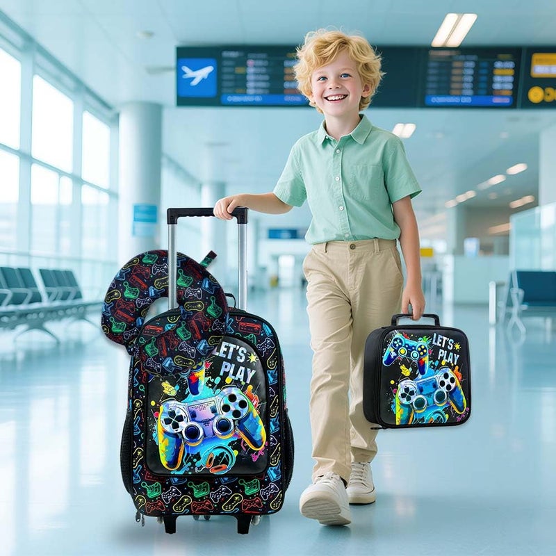 KLFVB 5PCS Kids Luggage Set for Boys, Cute Game Rolling Wheels Suitcase for Toddler, Children Travel Carry-On Suitcase - Image 5