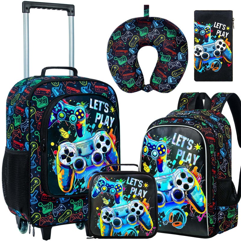 KLFVB 5PCS Kids Luggage Set for Boys, Cute Game Rolling Wheels Suitcase for Toddler, Children Travel Carry-On Suitcase - Image 1