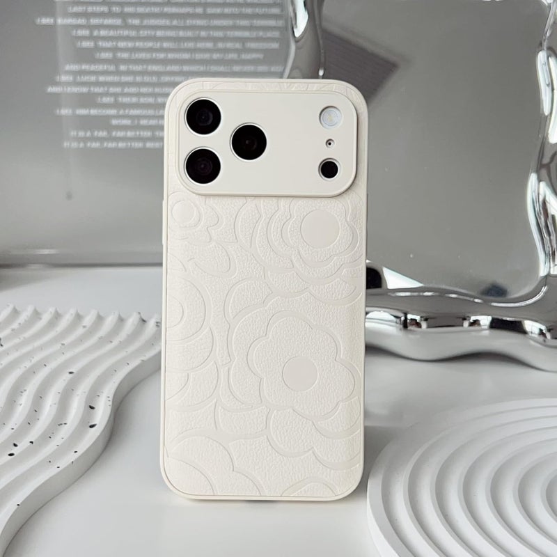 PANDACAMEL Compatible iPhone 17 Pro Case, Leather with Camellia Carving, Soft Phone Cover, Anti-Scratch, Elegant & Feminine Design, Perfect for Women, Girls, and Teenagers - Image 1