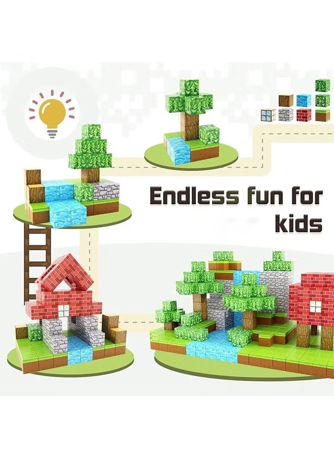 56 Pieces Magnetic Blocks - Build Magnet World Magic Forest Set, 1'' Magnetic Building Blocks Toddler Creative Kids Toys, STEM Sensory Outdoor Toys for 3+ Year Old Boys & Girls - Image 5