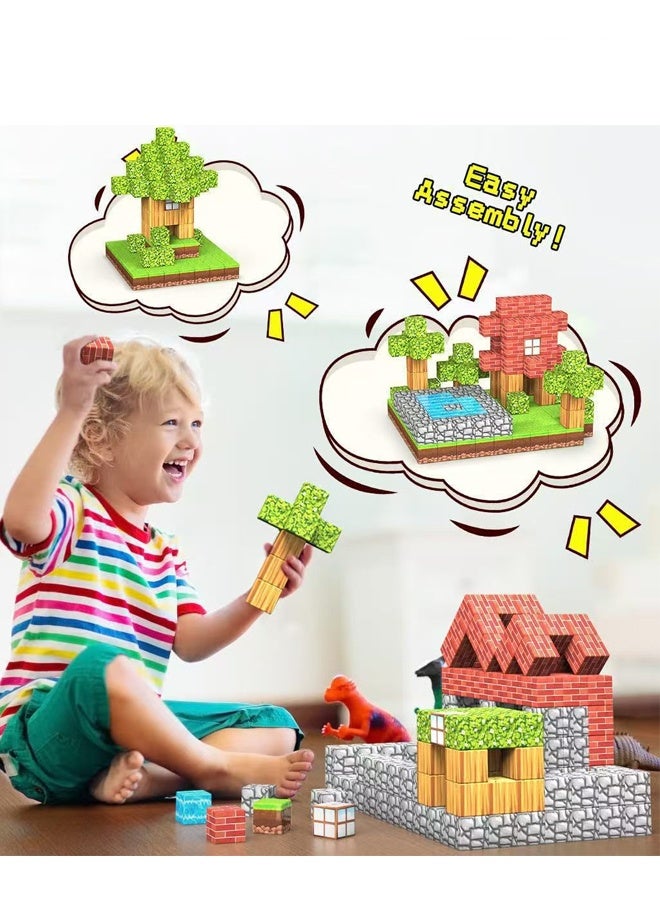 56 Pieces Magnetic Blocks - Build Magnet World Magic Forest Set, 1'' Magnetic Building Blocks Toddler Creative Kids Toys, STEM Sensory Outdoor Toys for 3+ Year Old Boys & Girls - Image 3