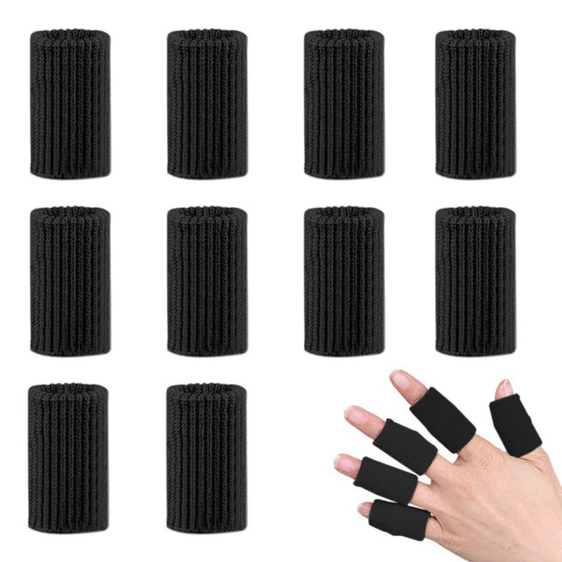Finger Sleeves: 10pcs Black Nylon - Breathable Elastic Comfortable Finger Sleeves for Basketball Volleyball Tennis Badminton Daily Work Joint Pain Relief - Image 1