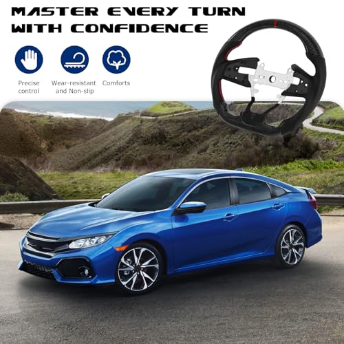 VOONKE Real Carbon Fiber Steering Wheel D-shaped Nappa With stitching Perforated Leather Flat-bottom Steering Wheel For Honda Civic 10th Gen 2016-2021 Type R North American Spec - Image 5
