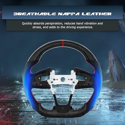 VOONKE Real Carbon Fiber Steering Wheel D-shaped Nappa With stitching Perforated Leather Flat-bottom Steering Wheel For Honda Civic 10th Gen 2016-2021 Type R North American Spec - Image 2